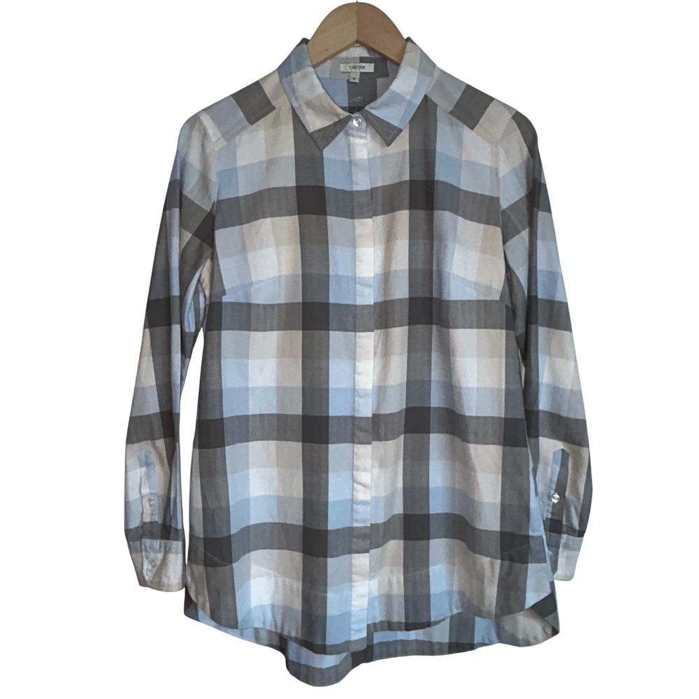 Tyler Boe Blue Grey Plaid Cotton Button Down Shirt Size Small